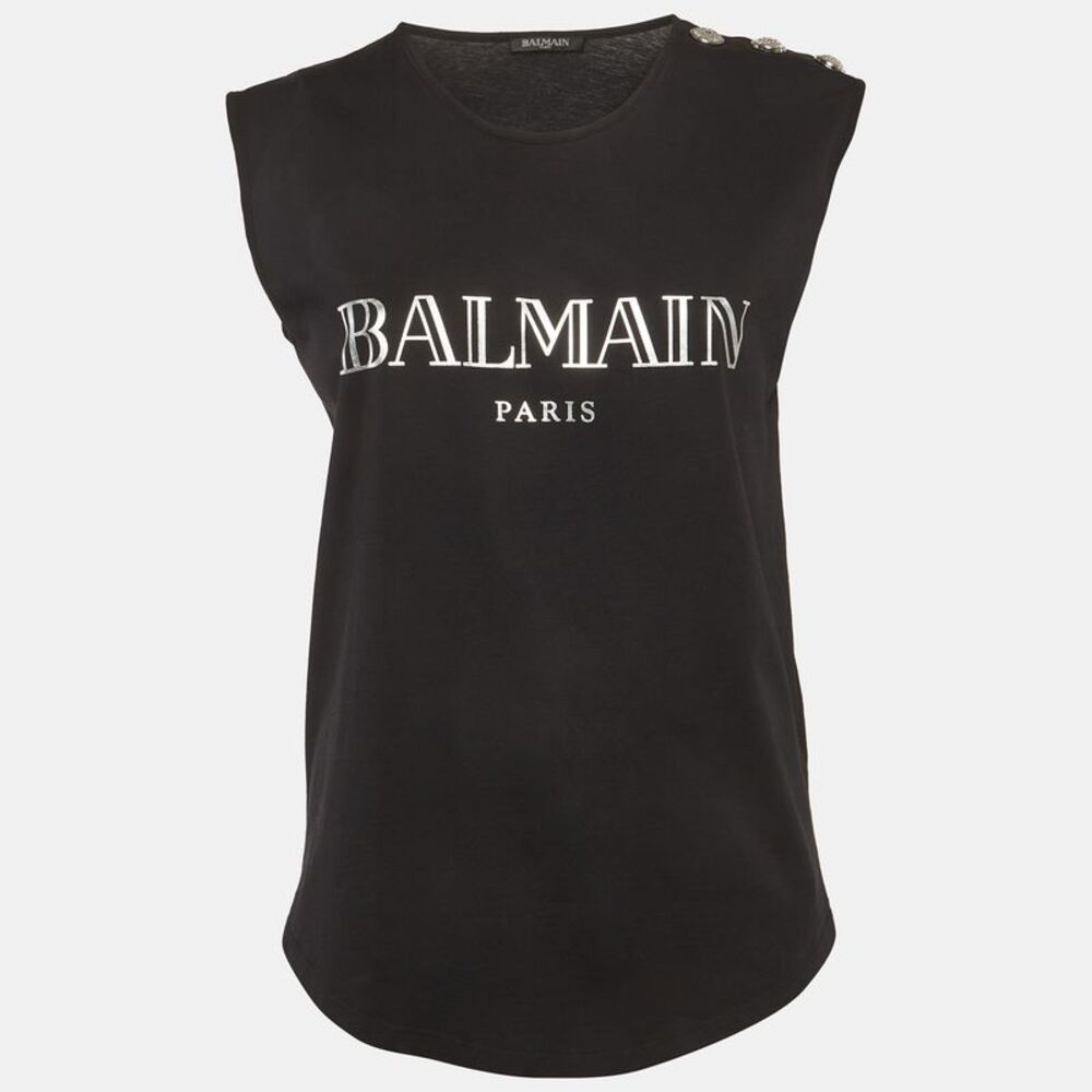 Balmain Black Logo Print Jersey Tank Top M - Picture 1 of 5